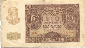 Okupacyjna młynarka 100 zł z 1940 r.